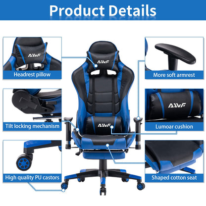 Gamingstoel – Gamestoel – Gaming Chair – Game Stoel – Bureaustoel – Volledig Verstelbare Rugleuning – Uitschuifbare Voetsteun – Rood Kunstleer – Ergonomisch