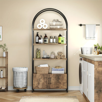 Boekenkast – Boekenrek – Opbergkast – Vakkenkast – Stellingkast – Industrieel Design – Met Metalen Frame & Witte Houtlook – 4-Lagens Met Deuren – Vrijstaand – 181 cm Hoog – Ruimtebesparend – Stevig & Duurzaam
