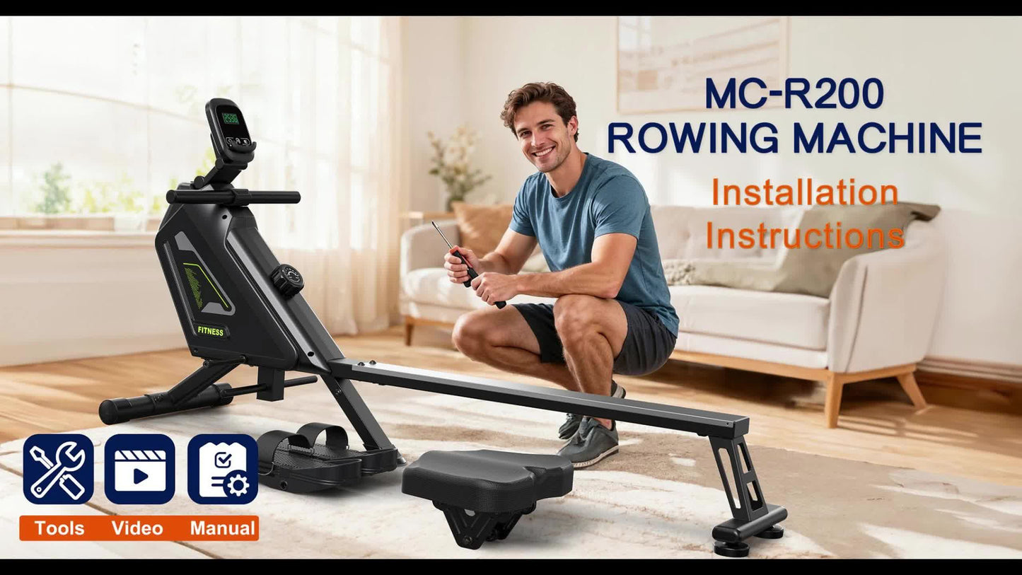 Roeitrainer – Roeimachine – Fitnessapparaat – Cardioapparaat – Homegym – Opvouwbaar – Magnetisch Weerstandssysteem 16 Niveaus – RVS Frame 160 kg Draagvermogen – Zwart – Draadloos Zonder Batterij