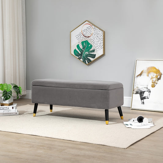Bankje – Zitsbank – Opbergbank – Halbankje – Woonkamerbankje – Antracietgrijs – Metaal en Rubberhout – Opbergruimte – 110x43x45 cm