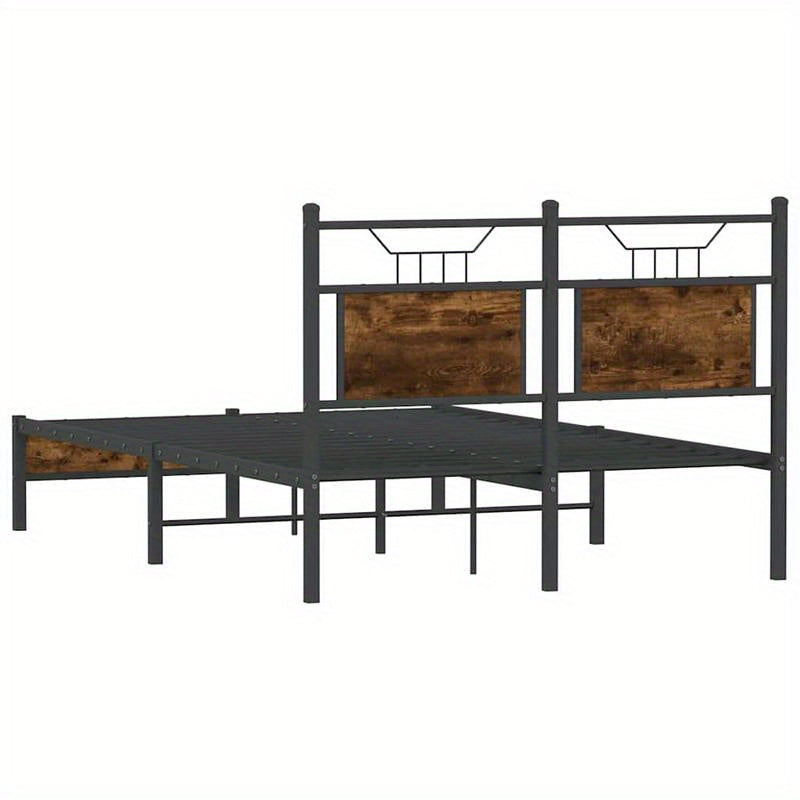 Modern Oak Smoke Bed Frame - 120x200cm Chipboard, Removable & Practical Design, All-Season Use, Easy Assembly, No Mattress Included, Contemporary Style for Bedroom Furniture, Bedroom Furniture, Sleek Headboard, Wooden Constru