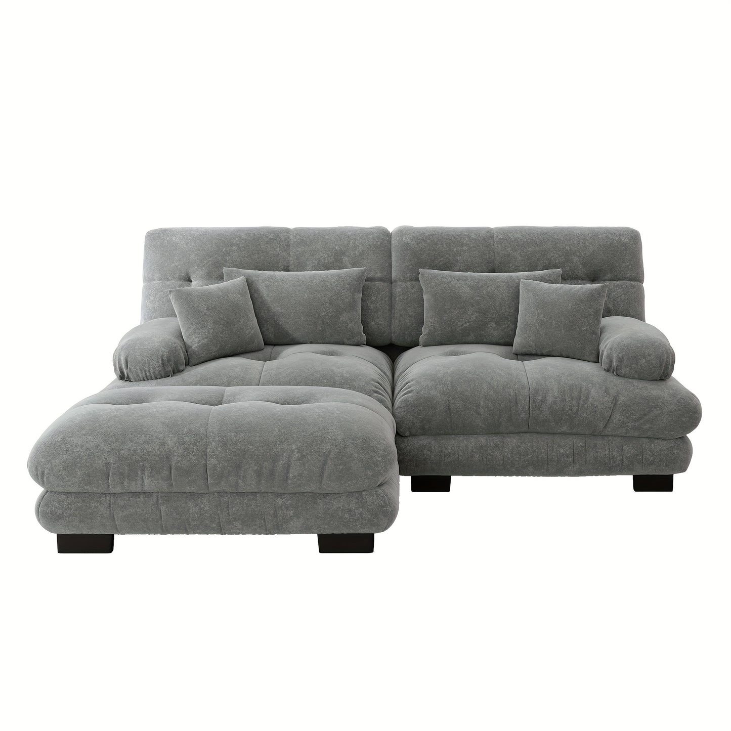 Living Room Cloud Corner Sofa, Chenille Loveseat with 2 Lumbar Cushions And 2 Decorative Pillows, Upholstered Sofa with Wide Armrests And Footstool