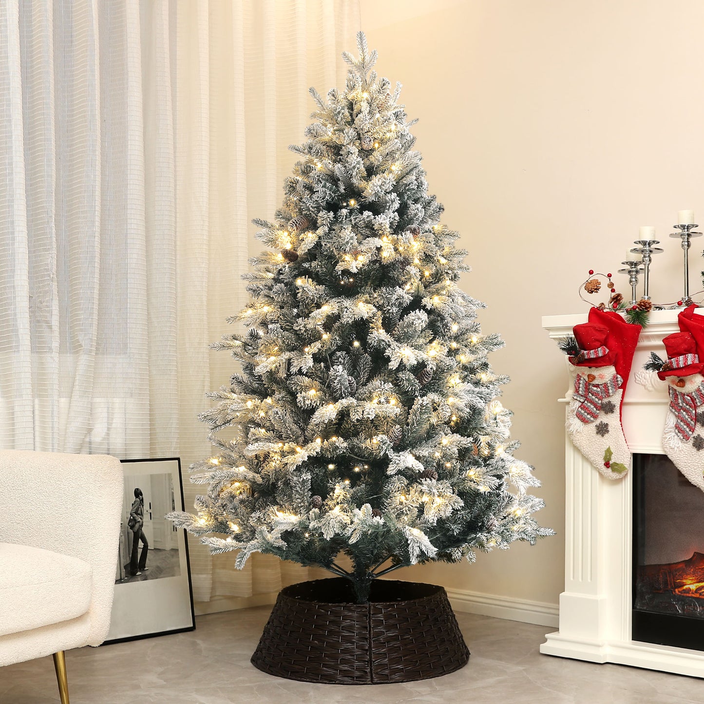 Kunstkerstboom – Nepkerstboom – Kerstboom Met Verlichting – LED Kerstboom – Sneeuwkerstboom – 180 Cm Hoog – Vuurvast Met Metaal