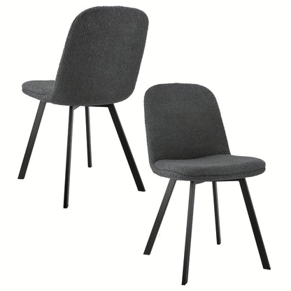 Eetkamerstoel – Stoel – Zitstoel – Kuipstoel – Teddy Fleece Stoel – Set van 2 – Zachte Teddy Fleece Bekleding – Stevig Metalen Frame