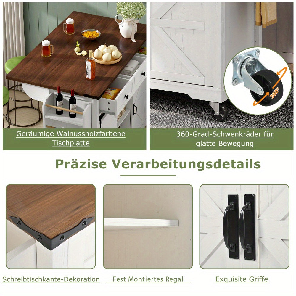 Keukeneiland – Keukentrolley – Keukenkast – Serveerwagen – Keukenwagen – Retro Design – Uittrekbaar Werkblad – Metalen Frame & Wieltjes Met Rem