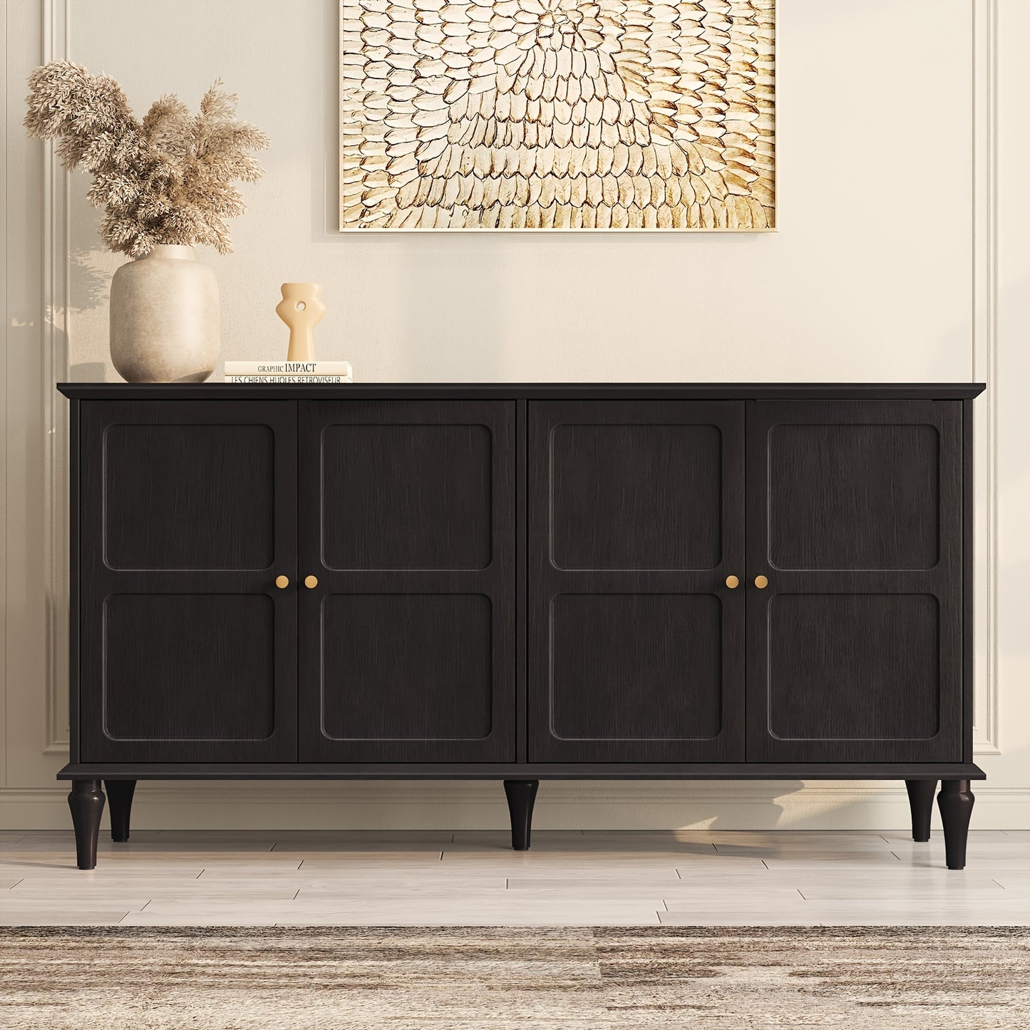 Sideboard – Dressoir – Buffetkast – Opbergkast – Zwart – Mid-Century Modern – Hoogwaardige Houtlook – Vrijstaand Ontwerp