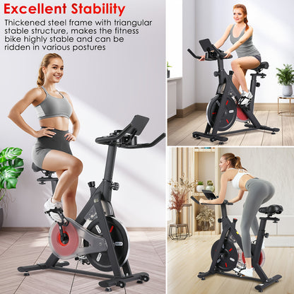Magnetische Hometrainer – Fitnessfiets – Indoor Bike – Crosstrainer – Trainingsfiets – Stille Werking – 10 Weerstandslevels – Verstelbaar Zadel – Max. 150 kg – Rood