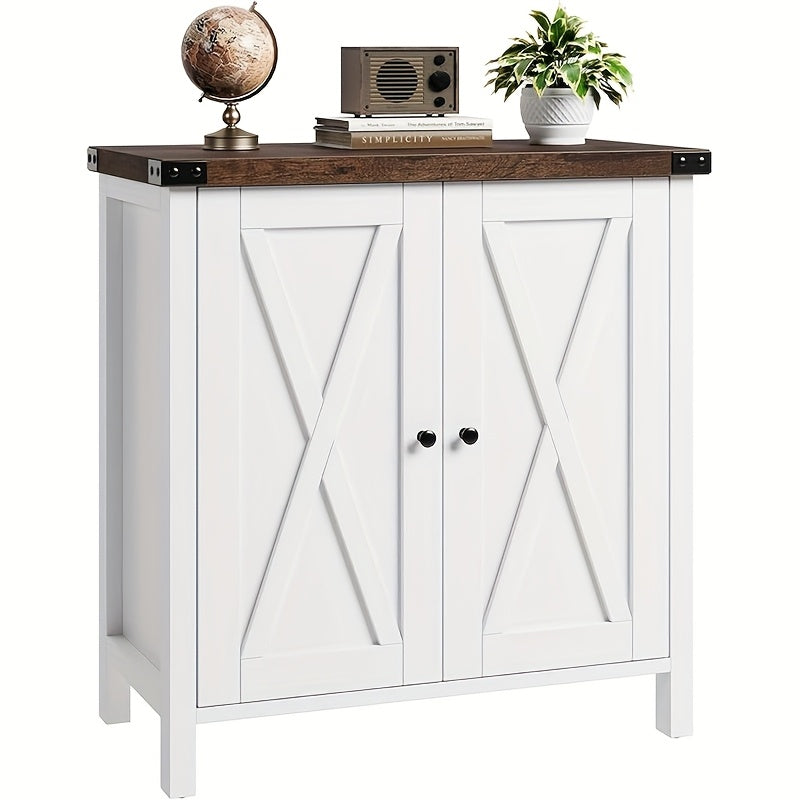 Buffetkast – Dressoir – Sidetable – Opbergkast – Kast – Wit Hardhout – X-Patroon Deuren – 152,4 cm Breed – Rustic Design