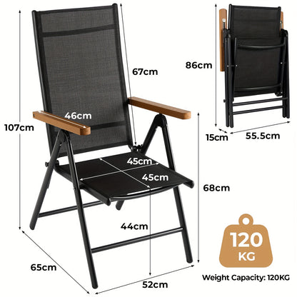 Campingstoel – Klapstoel – Vouwstoel – Tuinstoel – Kampeerstoel – Aluminium Frame – Verstelbare Rugleuning 7 Standen – Set van 2 – WPC Armleuningen – Ademend Zitvlak – Diepgrijs