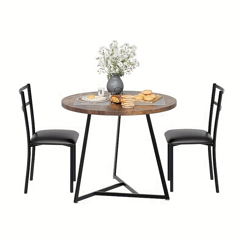 Round Dining Table Set for 2, Wood Marbled Tabletop Dining Room Table and Chairs Set for Kitchen, Dining Room, Apartment, Dinette, Breakfast
