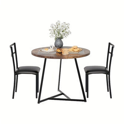 Round Dining Table Set for 2, Wood Marbled Tabletop Dining Room Table and Chairs Set for Kitchen, Dining Room, Apartment, Dinette, Breakfast
