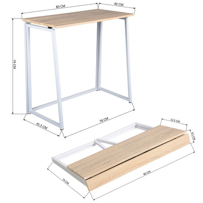 Inklapbaar Bureau – Vouwbureau – Werktafel – Compact Bureau – Laptoptafel – Eikenhout – Stevig Metalen Frame – Scandinavisch Design – 80 x 44 x 74 cm