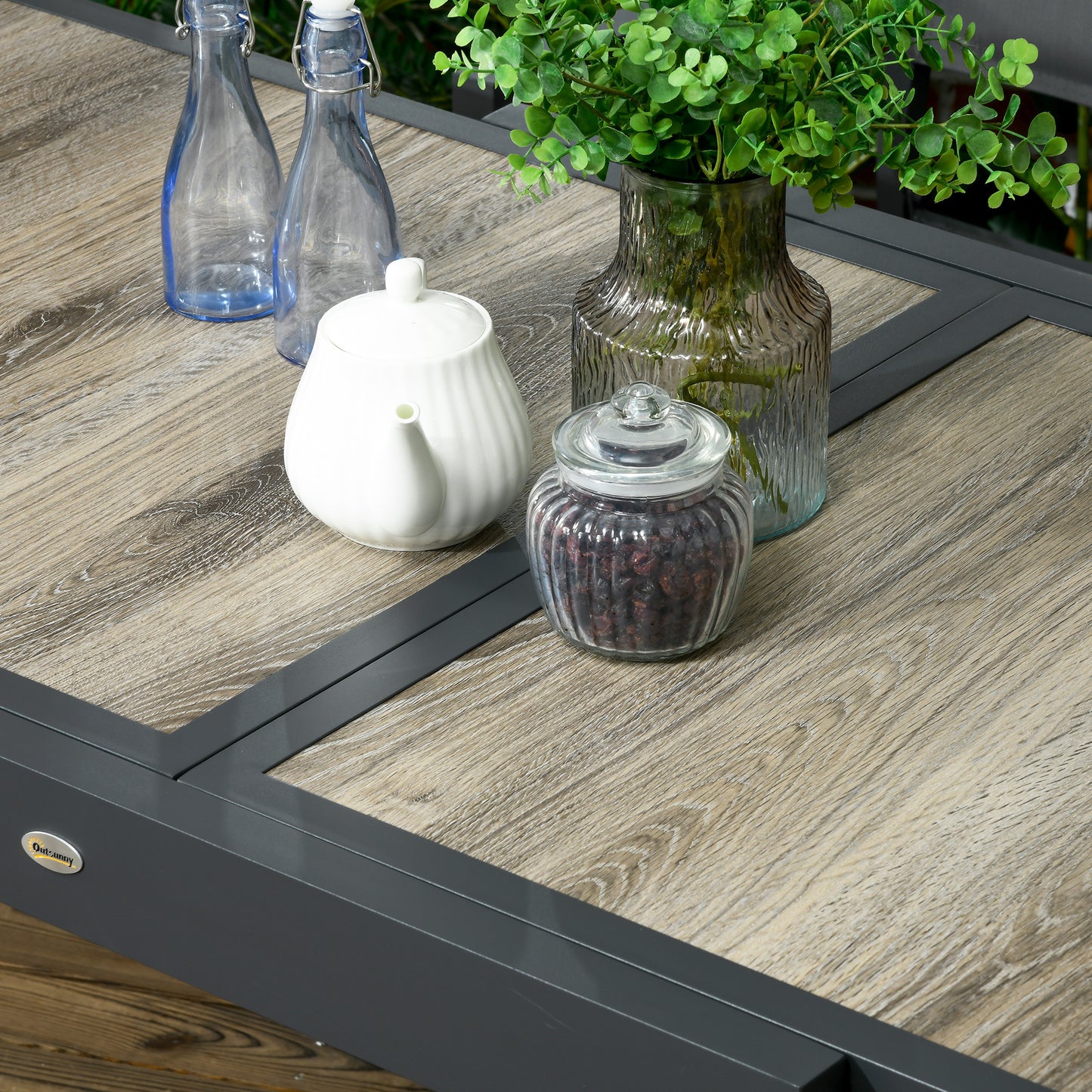 Uitschuifbare Tuintafel – Tuinset Tafel – Buiten Tafel – Terrastafel – Balkon Tafel – Aluminium Frame – Houtlook Tafelblad – Beige+Grijs – 160x80x75 cm