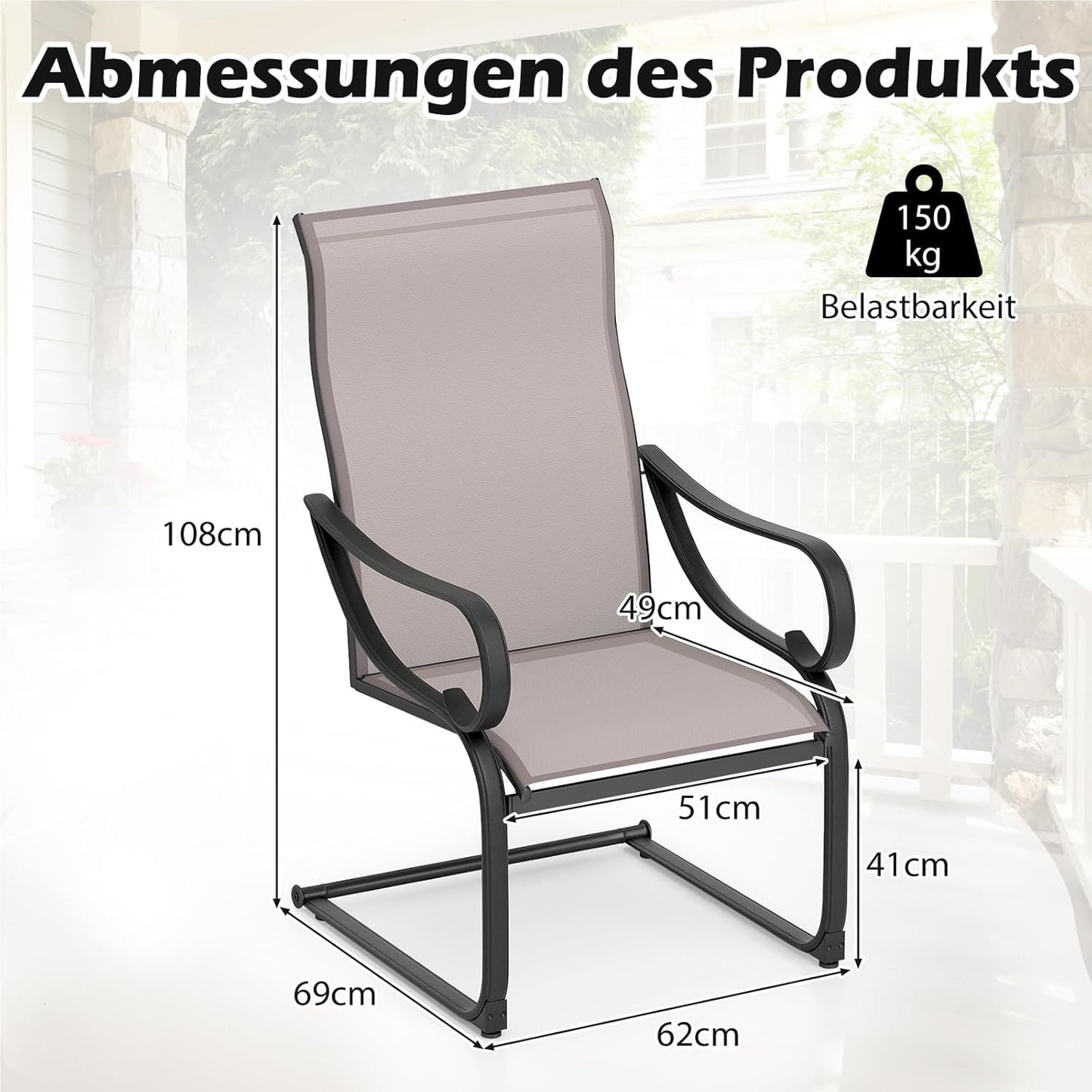 Tuinstoelen Set 2 Stuks – Tuinstoelen Met Hoog Rugleuning – Schommelstoelen – Tuinligstoelen – Terrasstoelen – Ademend Meshmateriaal – Verstelbare Rugleuning