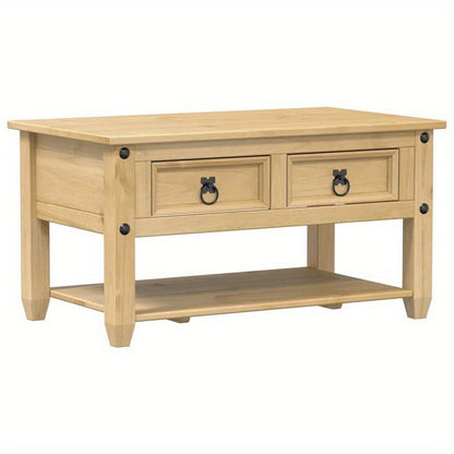 Salontafel – Koffietafel – Bijzettafel – Woonkamertafel – Tafeltje – Massief Dennehout – 2 Lades – Compact 85x50x45 cm