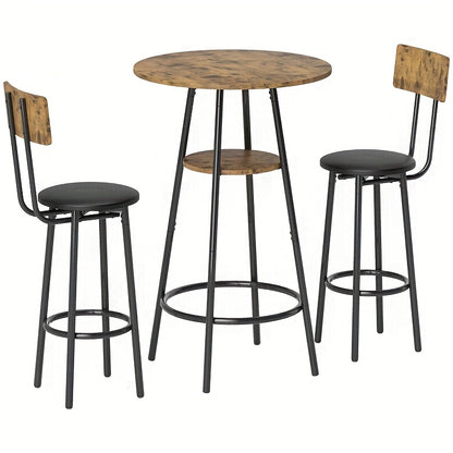Barset – Barkrukken – Barstoelen – Barkruk Set – Bartafel Set – Bruin – Kunstleer Zitting – Stabiel Metalen Frame
