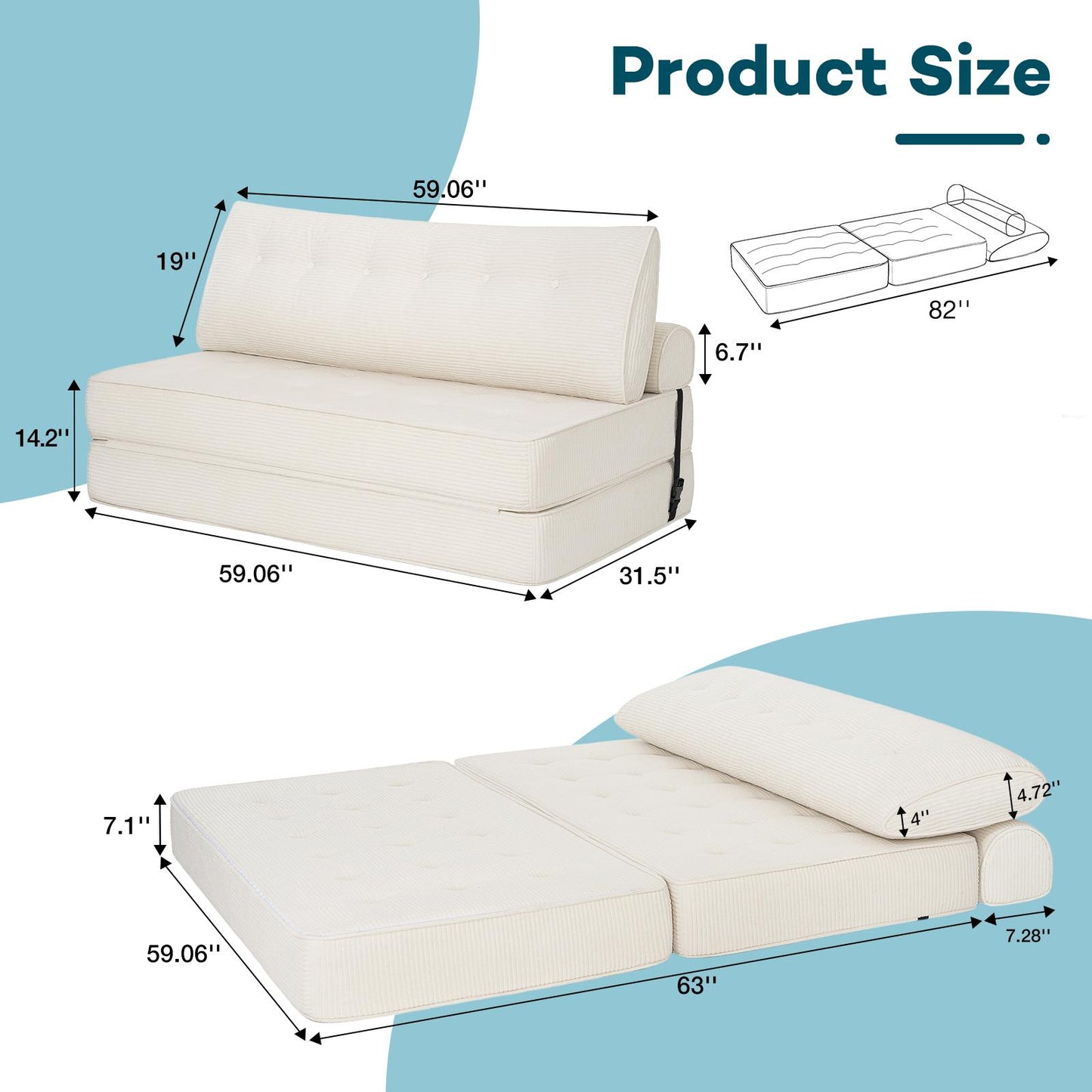 Opvouwbare Bankbed – Slaapbank – Bankstoel – Logeerbed – Slaapmeubel – Queen Wit – Hoogwaardig Schuim – Corduroy Bekleding