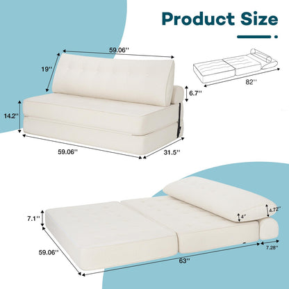 Opvouwbare Bankbed – Slaapbank – Bankstoel – Logeerbed – Slaapmeubel – Queen Wit – Hoogwaardig Schuim – Corduroy Bekleding