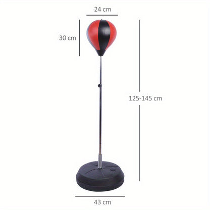 Bokszak – Boksset – Bokszakstandaard – Boksbal – Bokshandschoenen – Verstelbare Hoogte 125-145 cm – Duurzaam PU Kunstleer & Stevige Metalen Veerstaaf
