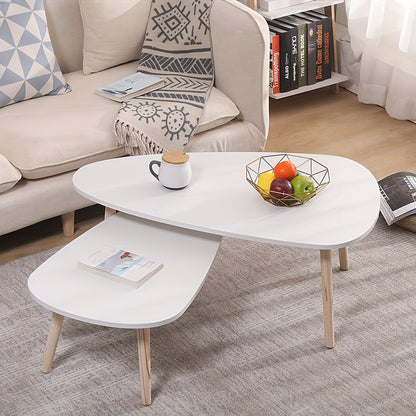 Nesting Coffee Tables Set - Beech Wood Legs, Scratch-Resistant & Easy Clean, 98x61x39cm & 88x48x33cm