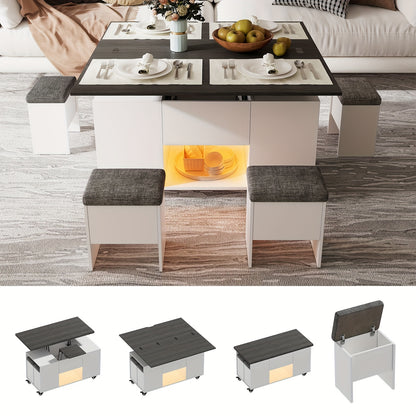 Salontafel – Koffietafel – Bijzettafel – Eettafel – Werkplek – Verstelbaar Blad – Verrijdbaar Met Remmen – Hoogwaardig Hout – Grijs/Wit