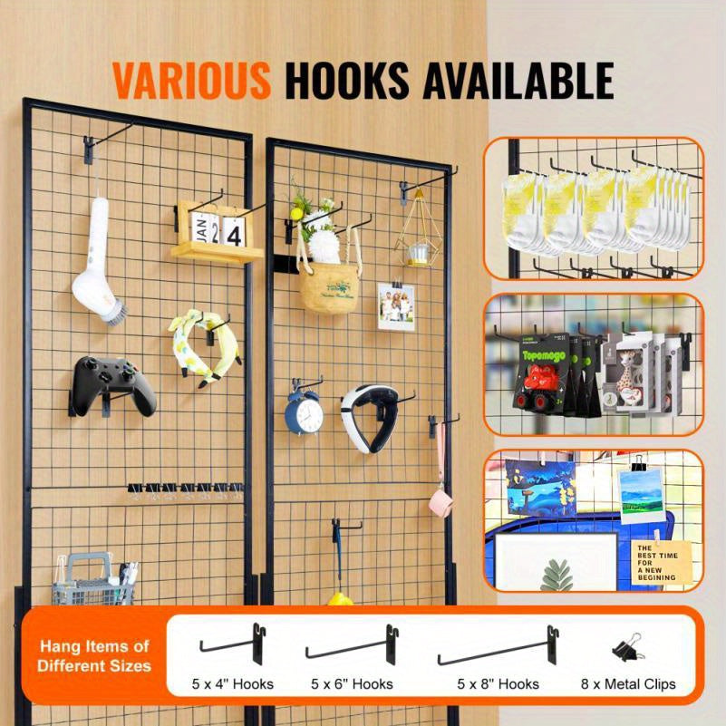 Gridpanelen – Metalen Gridpanelen – Dubbelzijdige Wandpanelen – Display Roosters – Ophangrekken – Dubbelzijdig Design – Hoogte 182,88 cm – Inclusief T-Vormige Voet en Haken