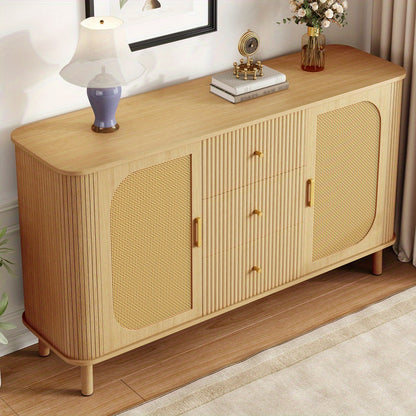 Dressoir – Opbergkast – Ladekast – Buffetkast – Commode – Modern Design – Duurzaam Materiaal – Licht Beige/Natuurlijke Bruin – Met Laden en Open Vakken – Stevige Metalen Poten