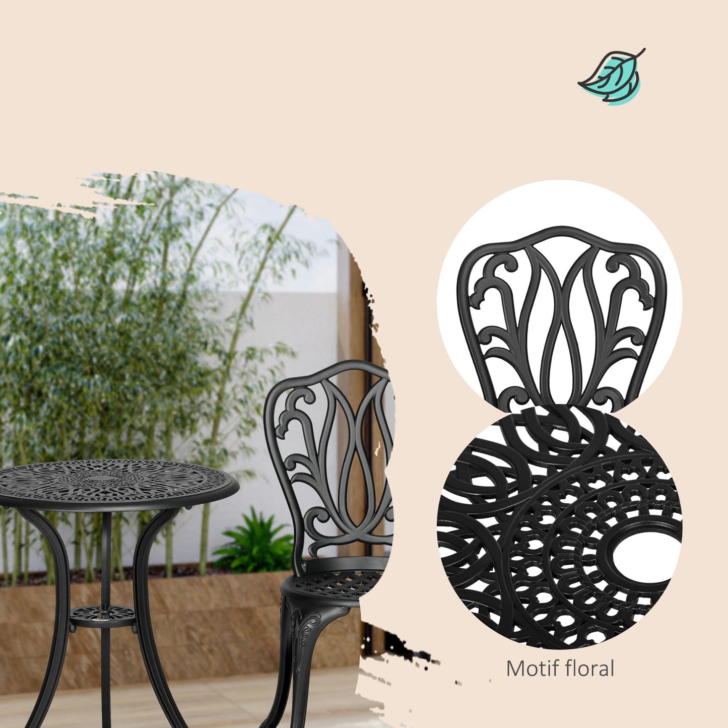 Loungeset – Tuinset – Balkonset – Bistroset – 2-Persoons – Gietaluminium – Parasolhouder – Zwart