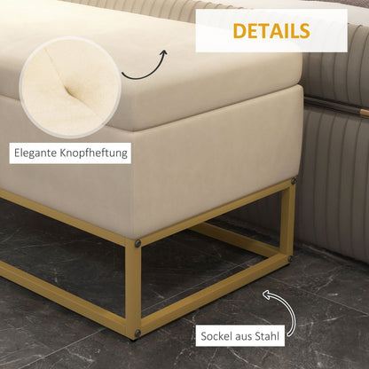 Opbergbank – Poef – Ottomane – Bank Met Opbergruimte – Gestoffeerde Bank – Lichtbruine Velvet – Met Stalen Poten – 110x44x49 cm – Draagvermogen 200 kg