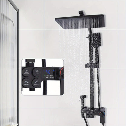 Doucheset – Regendouche – Douchepaneel – Douchekraan – Handdouche – Thermostatisch – Mat Zwart – Messing En RVS – Verstelbare Hoogte 80-120 cm