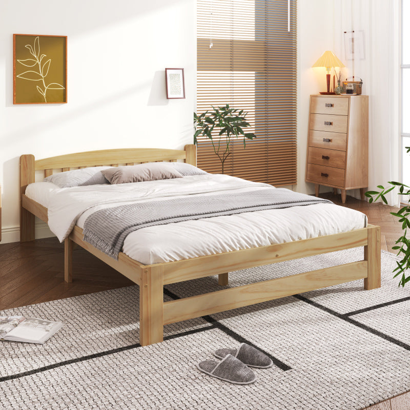Houten Tweepersoonsbed – Massief Bed – Futonbed – Jeugdbed – Volwassenenbed – Natuurlijk Hout – 140x200 cm – Robuuste Lattenbodem
