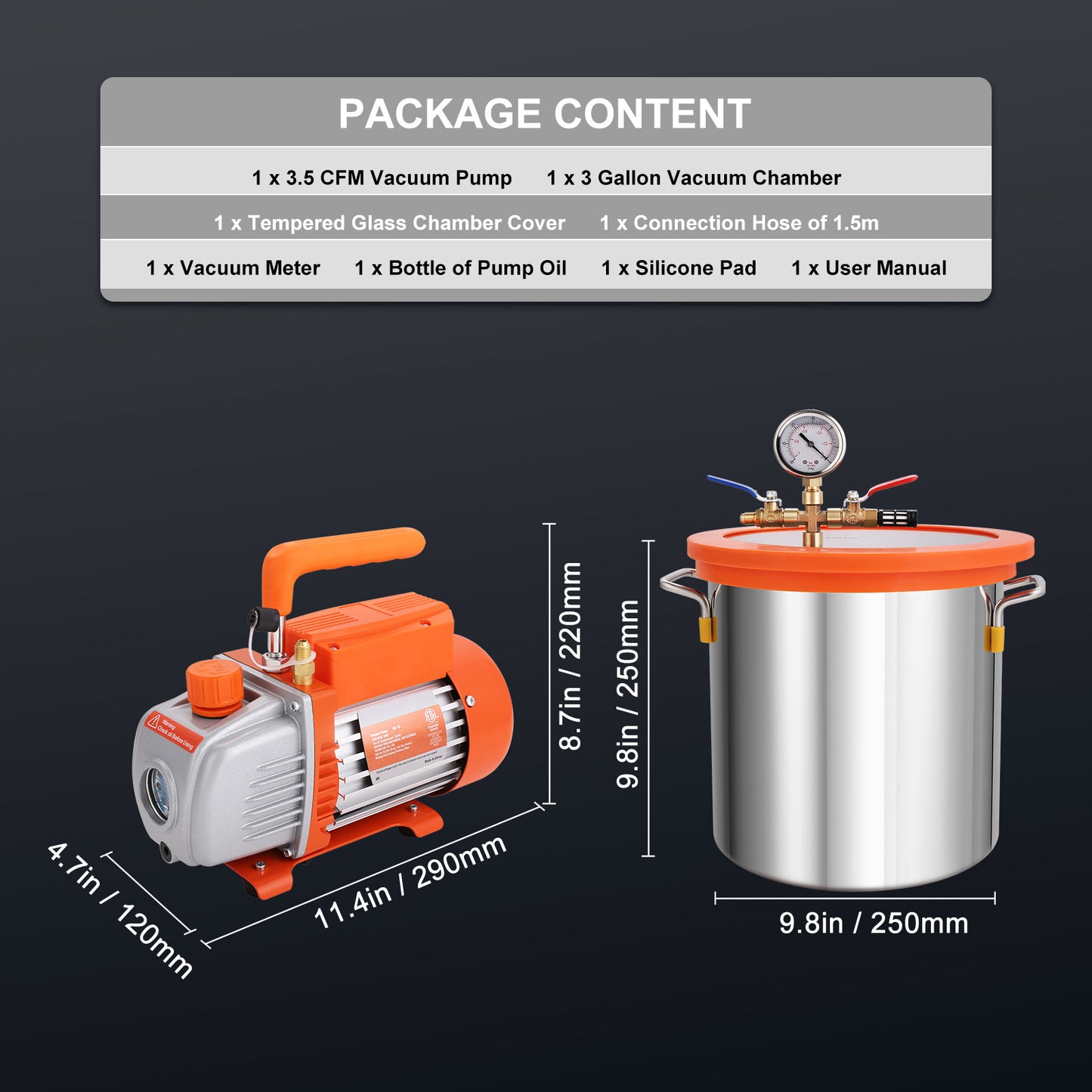 Vacuümkamer – Vakuumkamer – Ontgassingskamer – Vacuümpomp – Verpakkingsmachine – 3 Gallon Capaciteit – 3,5 CFM Enkeltraps Pomp
