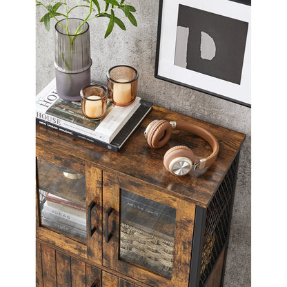 Badkast – Wijnkast – Barkast – Opbergkast – Drankkast – Industrieel Design – Verstelbare Plank – Stalen Frame – 60x30x108 cm – Vintage Bruin-Zwart