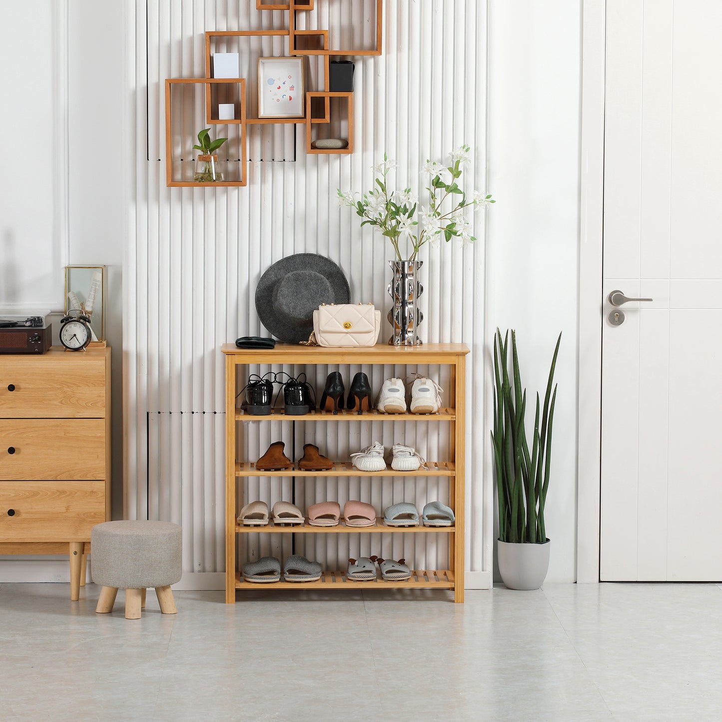 Schoenenrek – Schoenenkast – Schoenenbank – Schoenenopberger – Halmeubel – Bamboe – 5 Niveaus – Opbergruimte Voor 20 Paar Schoenen