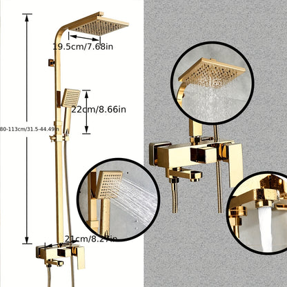 Douche Set – Douchekop – Regendouche – Handdouche – Badkraan – Gouden Afwerking – Messing Materiaal – 3 Functies