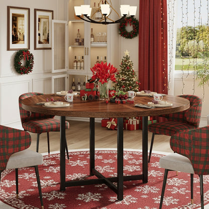 Eettafel – Ronde Tafel – Keukentafel – Dinertafel – Bistrotafel – 120 cm Diameter – Metalen X-Poot – Krasbestendig Blad – Uitbreekbaar – Voor 4-6 Personen