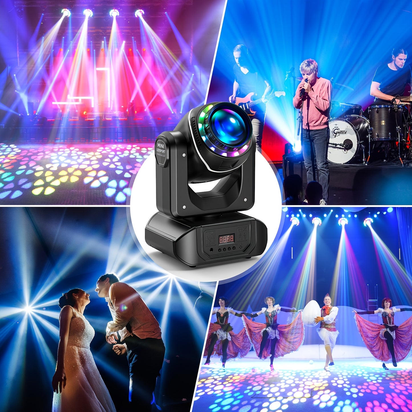 LED Moving Head – Stageverlichting – DJ Licht – Disco Spot – RGBW Beam – 4 Stuks 150W – 18 Prismatische Effecten – DMX512 & Sound Actief – Inclusief Flight Case