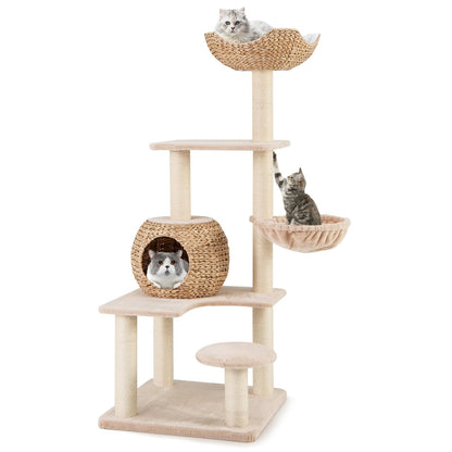Krabpaal – Kattenkrabpaal – Kattenboom – Krabmeubel – Kattenhuis – 150 cm Hoog – Natuurlijk Riet en Sisal