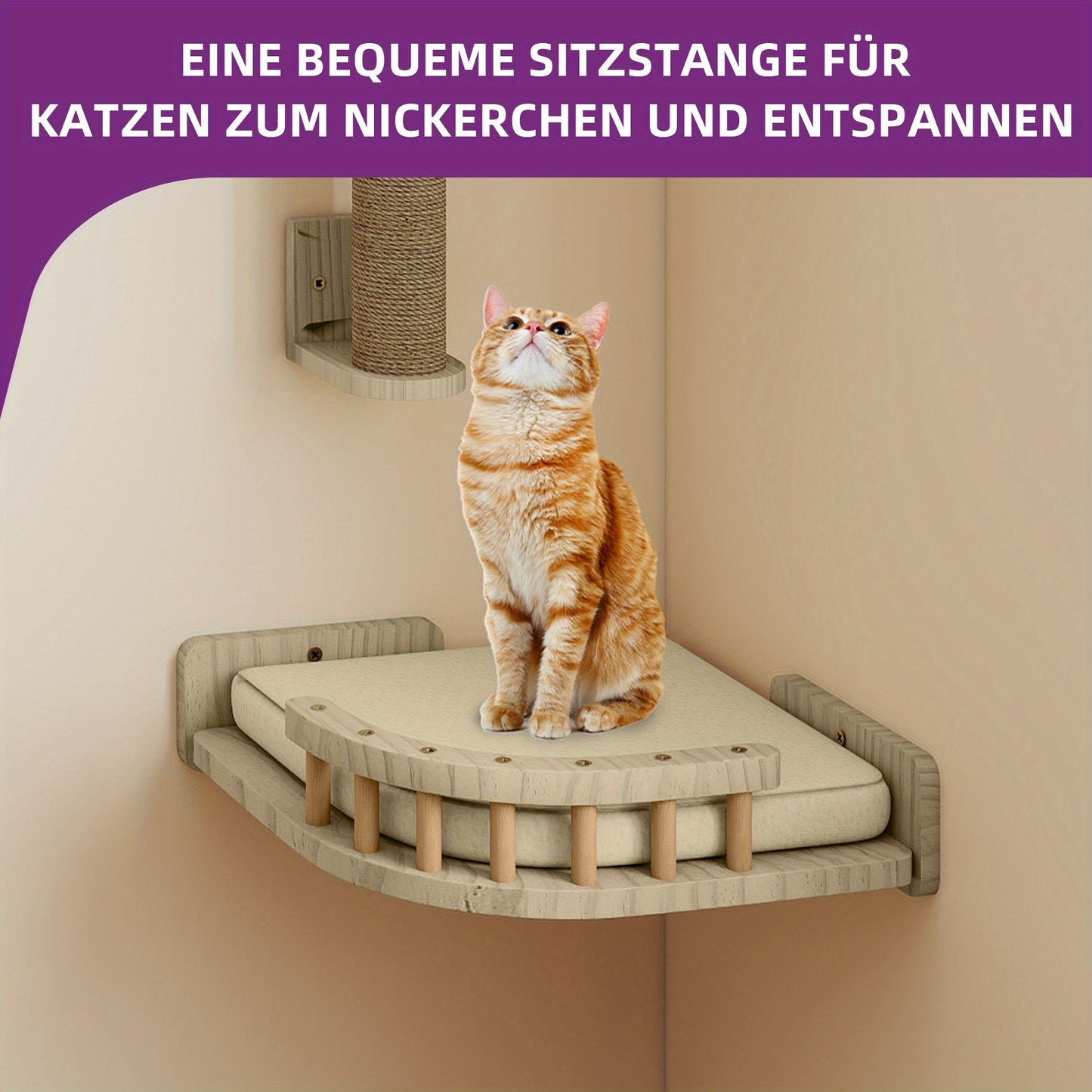 Krabpaal – Kattenboom – Kattenhuis – Klimframe – Kattenmeubel – Houten 6-delige Klimset – Anti-Kantel Ontwerp – Inclusief Hangmat en Kattenbedden