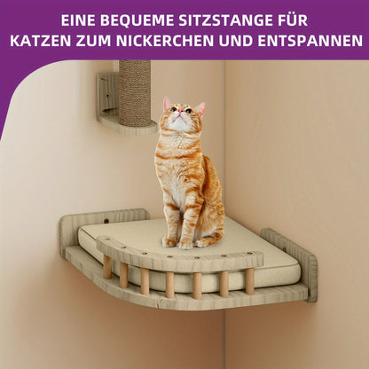 Krabpaal – Kattenboom – Kattenhuis – Klimframe – Kattenmeubel – Houten 6-delige Klimset – Anti-Kantel Ontwerp – Inclusief Hangmat en Kattenbedden