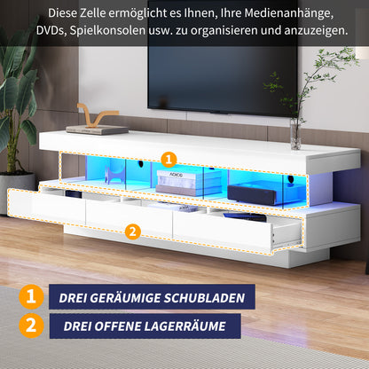 TV-Meubel – Tv Kast – Televisiemeubel – Entertainment Meubel – Wit Hoogglans – 3 Glazen Planken – Stevige Constructie – Eenvoudige Montage