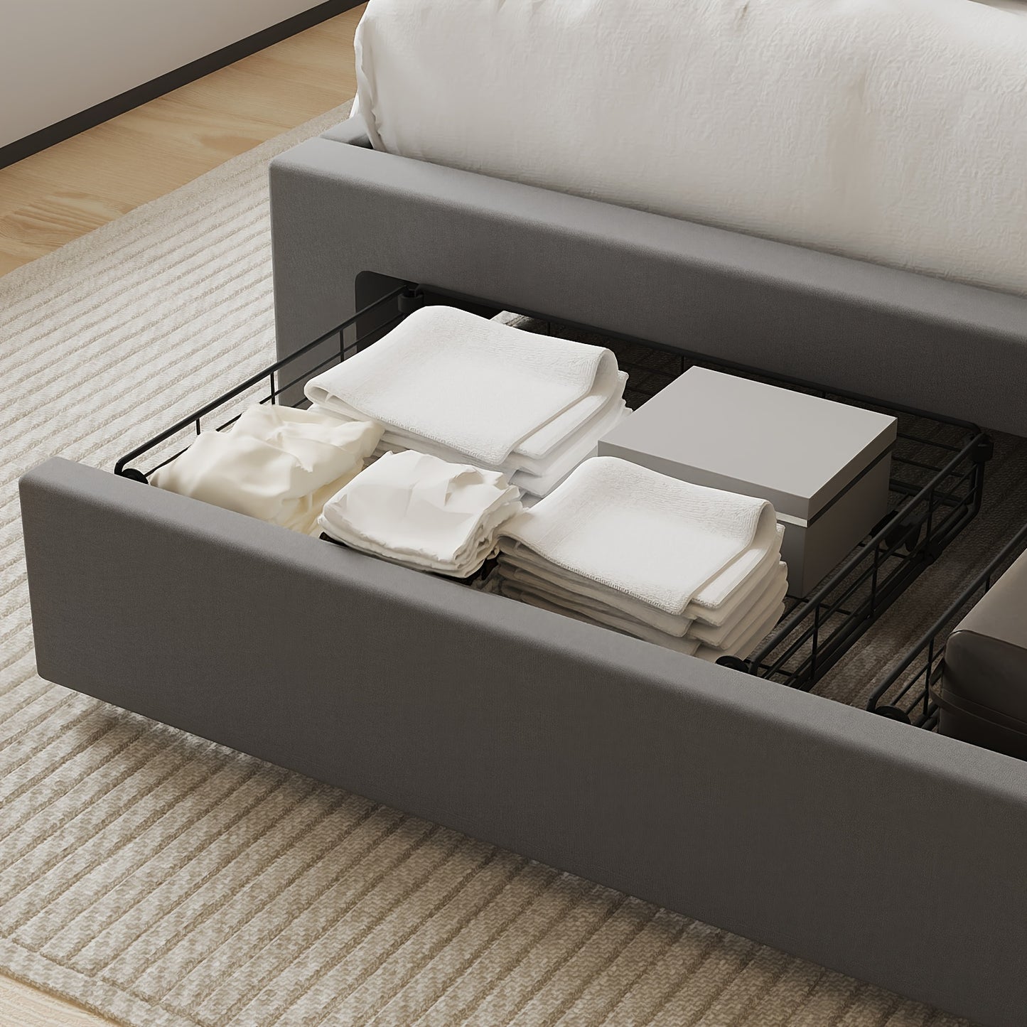 Opbergbed – Opbergbed met Gaslift – Bed met Lade – Gestoffeerd Bed – Tweepersoonsbed 160x200 cm – Gasveermechanisme – Gestoffeerd Hoofdeinde