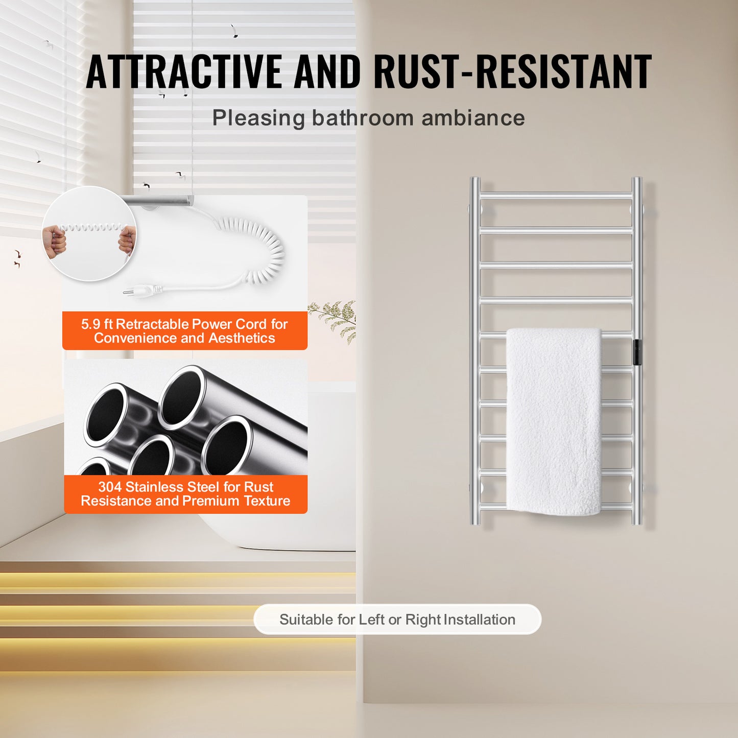 Elektrische Handdoekwarmer – Handdoekradiator – Verwarmd Handdoekrek – Badkamerrek – Wandmontage – RVS Staal – 5 Warmtestanden Met Timer