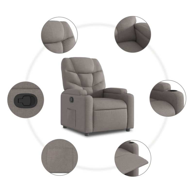 Loungefauteuil – Loungestoel – Relaxstoel – Fauteuil – Accentstoel – Verstelbare Armleuningen – Lichtgewicht Stof Taupe