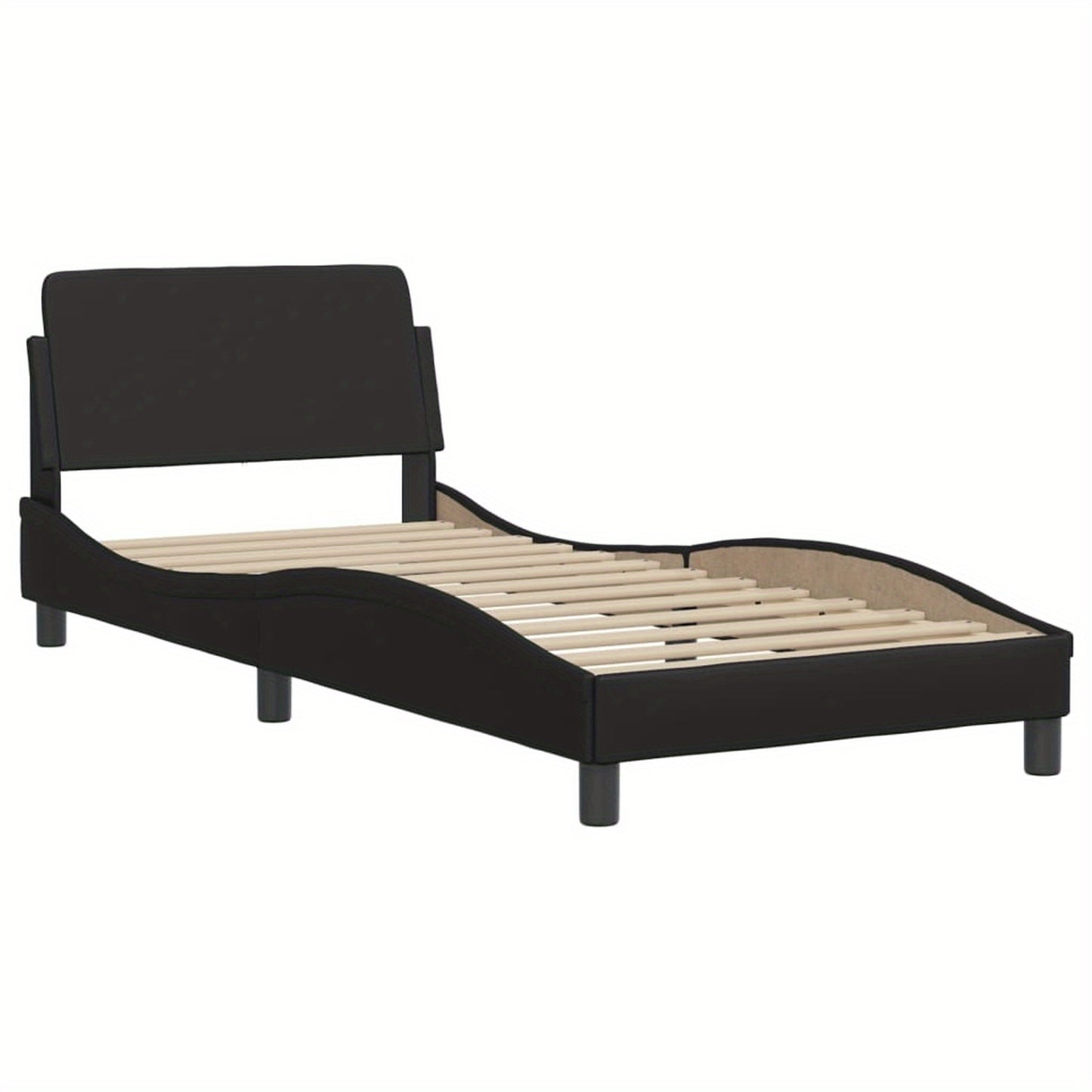 Bed frame with headboard black 90x200 cm faux leather with Slat Support Platform Bed Frame Suitable for Mattress Size 90 x 200 cm (without mattress) for Bedroom