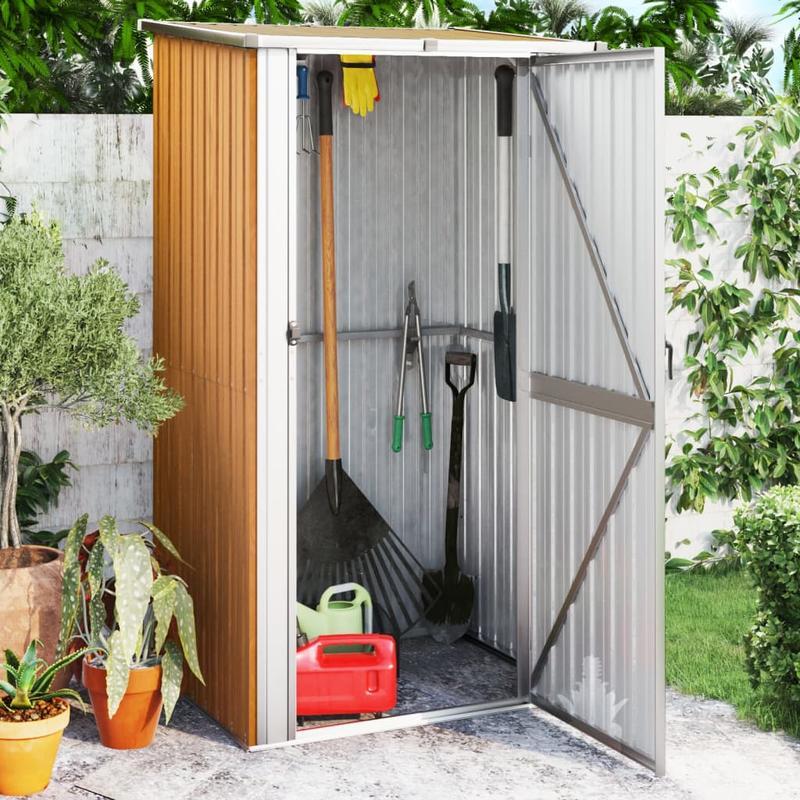 Tuinhuisje – Tuinberging – Tuinschuur – Gereedschapshuisje – Tuinkast – Gegalvaniseerd Staal – Weerbestendig & Verplaatsbaar – Bruin – 118,5x97x209,5 cm