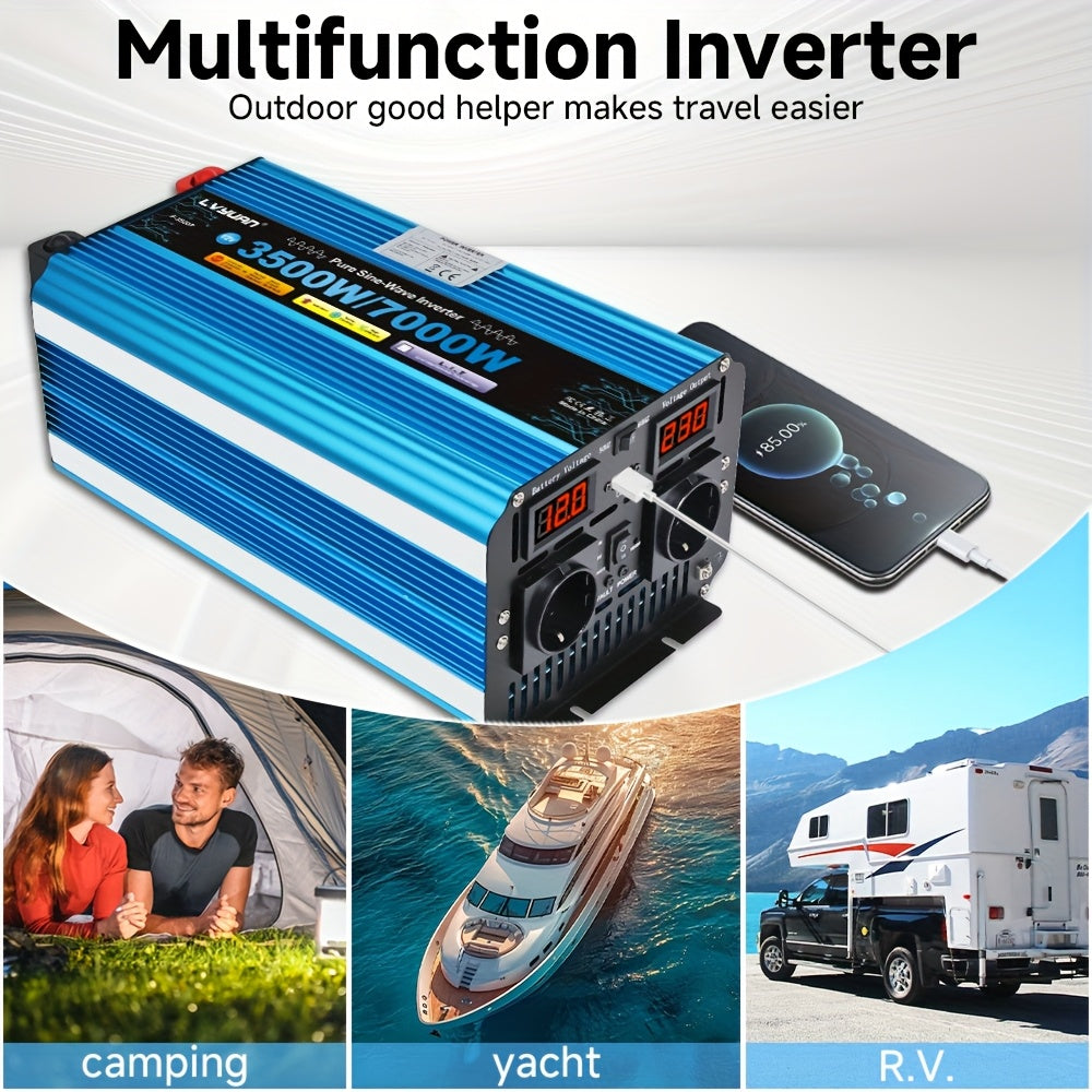 Omvormer – Spanningsomvormer – Inverter – Converter – 12V naar 230V – 3500W Continu Vermogen – Pure Sinusgolf Met Afstandsbediening & 2 Stopcontacten
