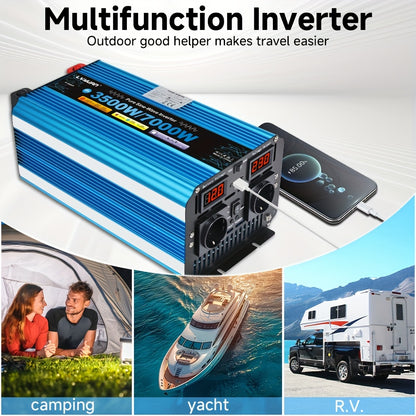 Omvormer – Spanningsomvormer – Inverter – Converter – 12V naar 230V – 3500W Continu Vermogen – Pure Sinusgolf Met Afstandsbediening & 2 Stopcontacten