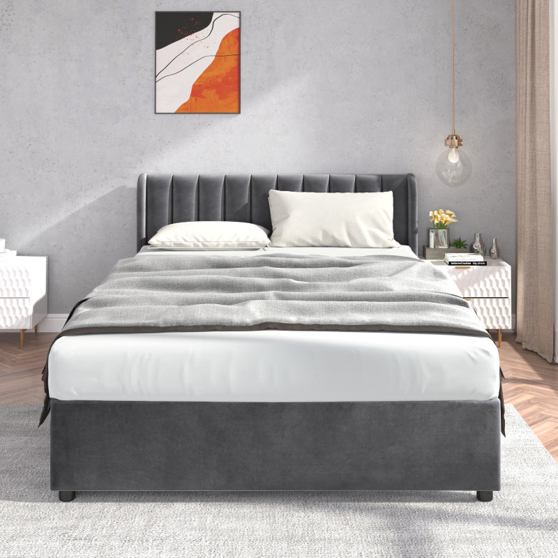 Upholstery bed 140 x 200cm with a slatted frame backrest 2 drawers gray