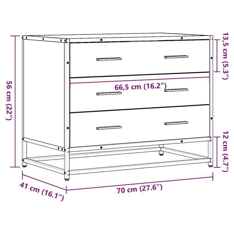 Easy Assembly Modern Dresser - Smoked Oak Finish, Sturdy Construction with Three Drawers, Compact Storage Cabinet for Living Room, Bedroom, Home Office - Engineered Wood Furniture (70x41x56cm), Wood Dresser for Bedroom, Minim